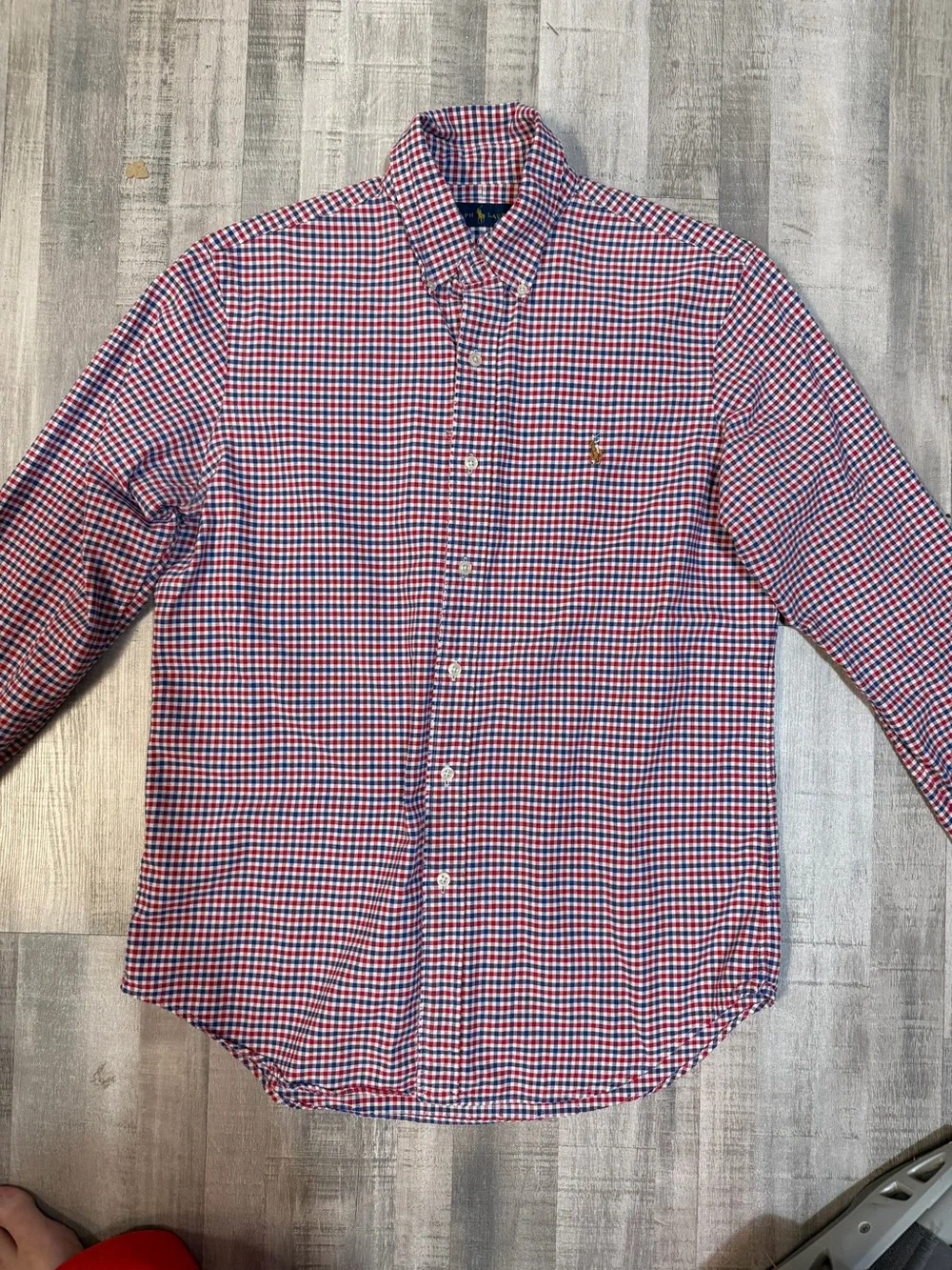 Polo Ralph Lauren Mens M Red Blue White Gingham Long Sleeve Button Down Shirt